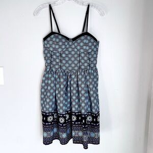 Band of Gypsies Black and Light Blue Printed Mini Dress